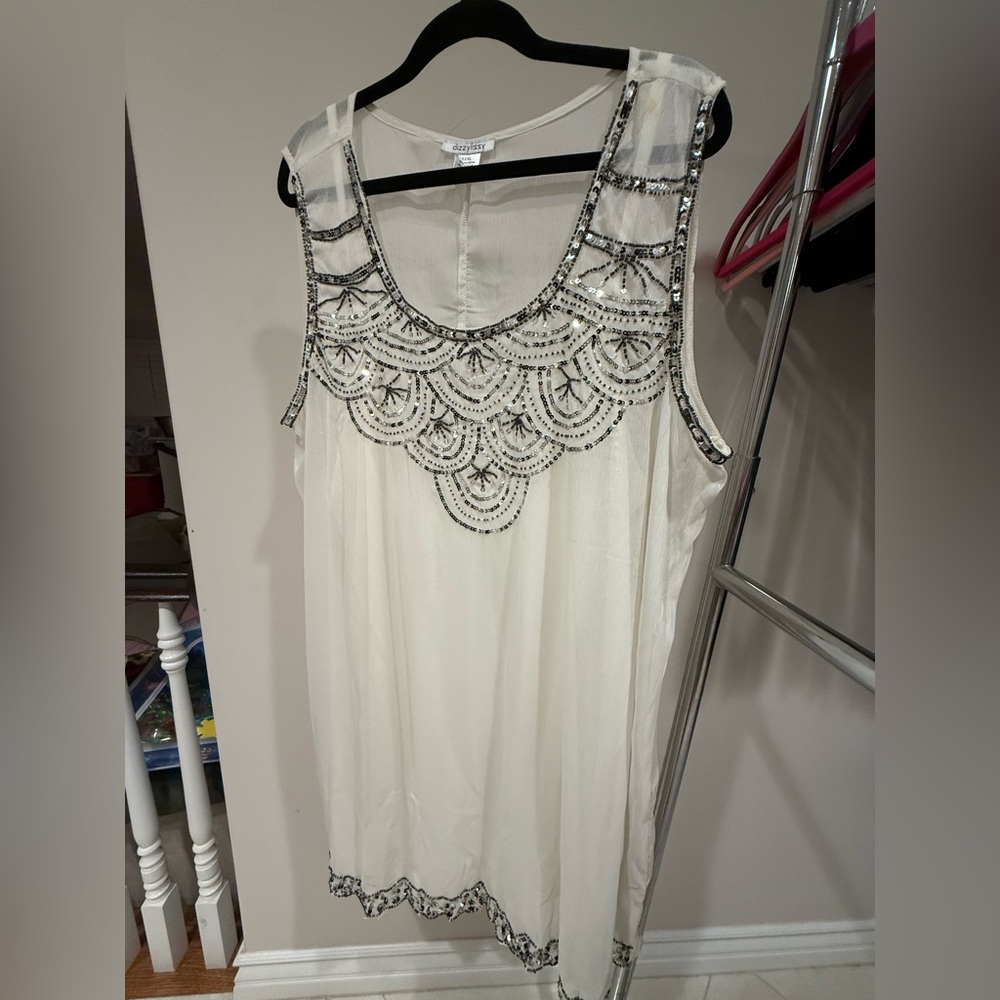 Gatsby style White Embellished Mini Dress